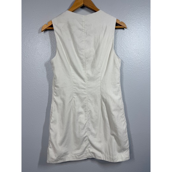 Abercrombie & Fitch Vest Mini Dress Women S Cream Linen Blend Button Front - Picture 3 of 7